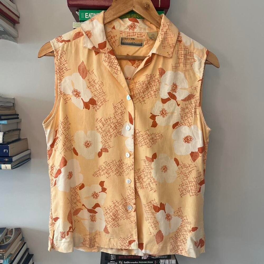Vintage Bobby Chan 100% Silk Floral Summer Top Size S